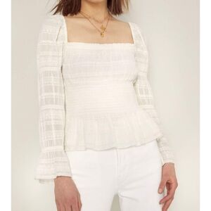 WILFRED White Fable Blouse Smocked Prairie Cottagecore Fairycore XXS Aritzia